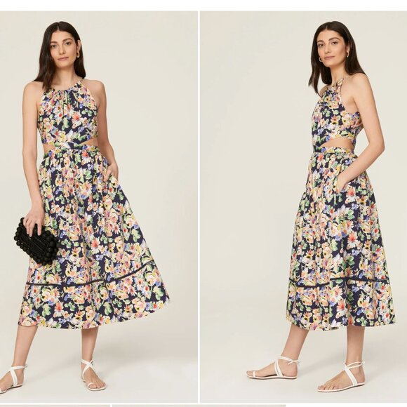 XS - SOMETHING NAVY - Floral Cutout Midi Dress Rent the Runway $195 msrp - Picture 1 of 13